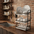 Dish Rack - Heavy Duty Executive 3-Tier Wire with Drip Trays and Cup Hooks Matte Black Kitchen & Dining Dish Racks