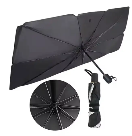 Foldable Car Windscreen Sun Shade Umbrella UV Block Silver Reflective 10-Rib Compact Carry Sleeve Automotive Sun Shades