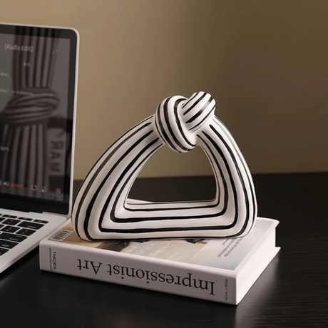 Black and White Striped Abstract Knot Sculpture Triangle Design Home & Garden Sculptures & Statues