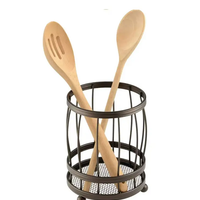 Cutlery Holder - Black Metal Barrel Wire Organiser with Mesh Base Kitchen & Dining Kitchen Utensil Holders & Racks