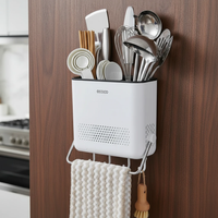 Wall-Mounted Cutlery Drainer with Towel Bar and Hooks ECOCO White Kitchen & Dining Kitchen Utensil Holders & Racks
