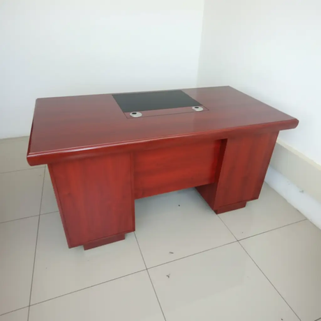 Office Desk - 1.2m Mahogany Executive with Cable Grommets and Twin Pedestal Base Furniture Desks