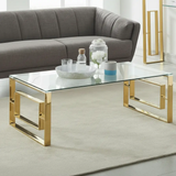 Coffee Table - Clear Tempered Glass Top with Gold Stainless Steel Frame Furniture Coffee Tables