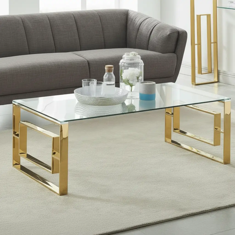 Coffee Table - Clear Tempered Glass Top with Gold Stainless Steel Frame Furniture Coffee Tables