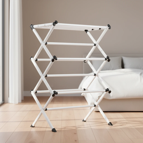 3 Tier Foldable Metal Clothes Drying Rack with Wheels Home & Garden Drying Racks