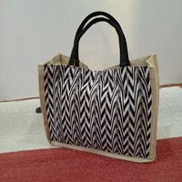Geometric Print Pattern Tote Bag Jute Canvas Smart Casual 34x17x28cm Bags & Accessories Tote Bags