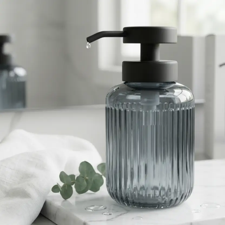 Soap Dispenser - Ribbed Glass 500ml with Black Pump Tinted Black Home & Garden Soap & Lotion Dispensers