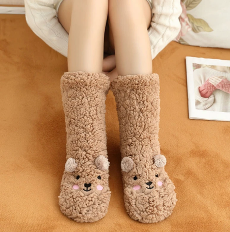 Fluffy Bear Slipper Socks Anti-Slip Sherpa Mid-Calf Home & Garden Crew Socks