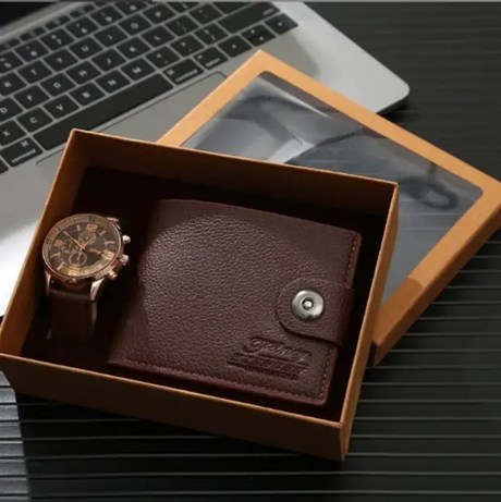 Men's Gift Set - Watch and Leather Wallet in Gift Box Fashion Accessories Watches