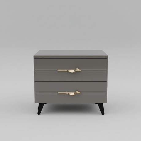 Bedside Drawer - Modern 40cm x 50cm with 2 Drawers & Gold Handles