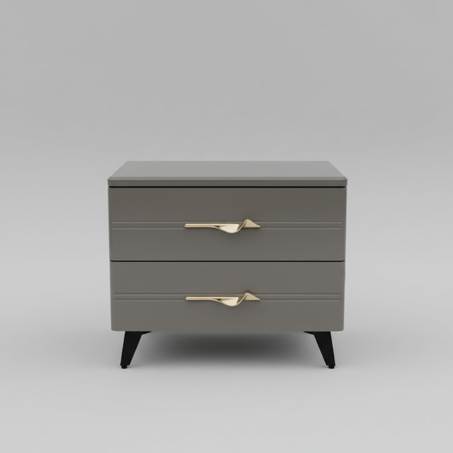 Bedside Drawer - Modern 40cm x 50cm with 2 Drawers & Gold Handles