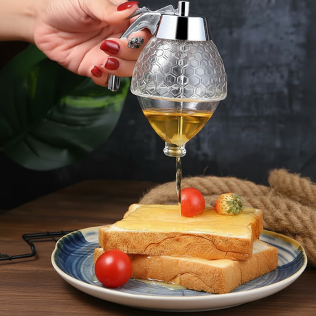 200ml Honey Dispenser with Stand Honeycomb Design Press-Type Kitchen & Dining Condiment Dispensers