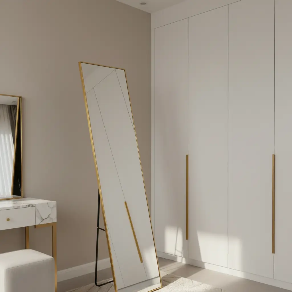 Full-Length Standing Mirror with Gold Frame Floor Mirrors