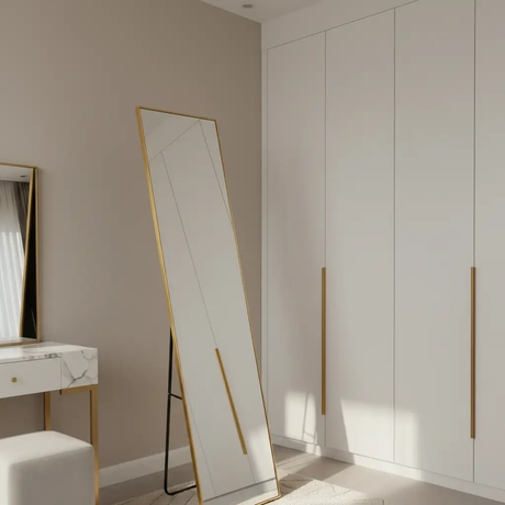 Full-Length Standing Mirror with Gold Frame Floor Mirrors