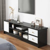 TV Cabinet - Wide 2-Door 2-Drawer with Open Centre Shelves and Gold Handles Furniture Entertainment Centers & TV Stands