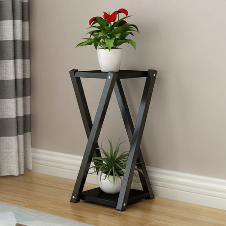 2-Tier Wooden Flower Stand with Metal Frame X-Design Home & Garden Plant Stands