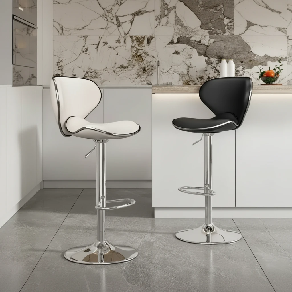 Adjustable Leather Bar Stool with Chrome Base and Footrest Home & Garden Adjustable Bar Stools