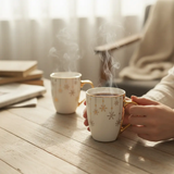 Mug Set - 6-Piece 370ml Ceramic Snowflake Print Gold Handle and Rim White Kitchen & Dining Mugs
