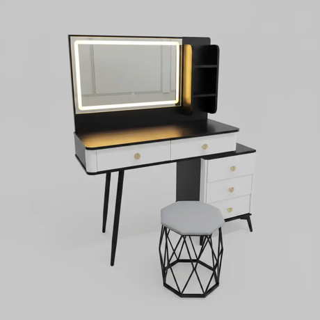 LED Vanity Dressing Table with Side Cabinet & Stool Lighted Vanities