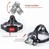 Headlamp - 3 LED Rechargeable USB Waterproof 90 Degree Flexible Attack Head Sports & Fitness Headlamps