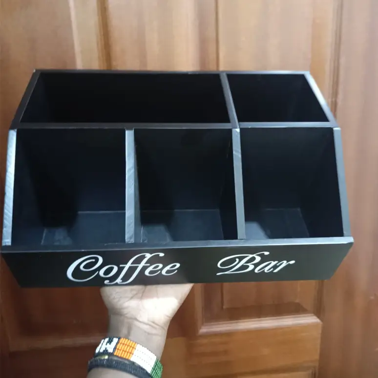 Coffee Station Organiser - 5-Compartment Wooden Coffee Bar Caddy Black Kitchen & Dining Kitchen Counter & Beverage Station Organizers