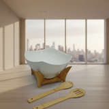 Salad Bowl - Ceramic with Bamboo Stand and 2 Spoons Kitchen & Dining Serveware