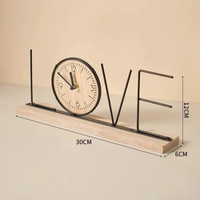Desk Clock - Handmade Creative LOVE HOME Iron Wood Base 30cm Home Decor Desk Clocks