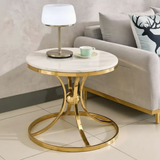 Side Table - Round Marble Top with Gold Hourglass Metal Base Furniture End Tables