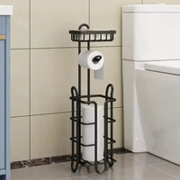 Toilet Roll Holder - 3-in-1 Freestanding with Storage Basket and Top Shelf Black Home & Garden Toilet Paper Holders