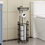Toilet Roll Holder - 3-in-1 Freestanding with Storage Basket and Top Shelf Black Home & Garden Toilet Paper Holders