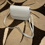 Wide Shoulder Strap Square Crossbody Sling Bag White Gold Hardware 19x8x15cm