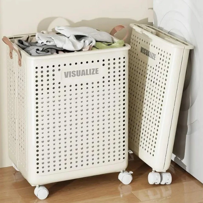 Foldable Laundry Hamper with Wheels 38x20x45cm Ventilated Storage Basket Home & Garden Laundry Baskets