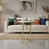 Round Coffee Table White Top Gold Scrollwork Iron Base Home & Garden Coffee Tables