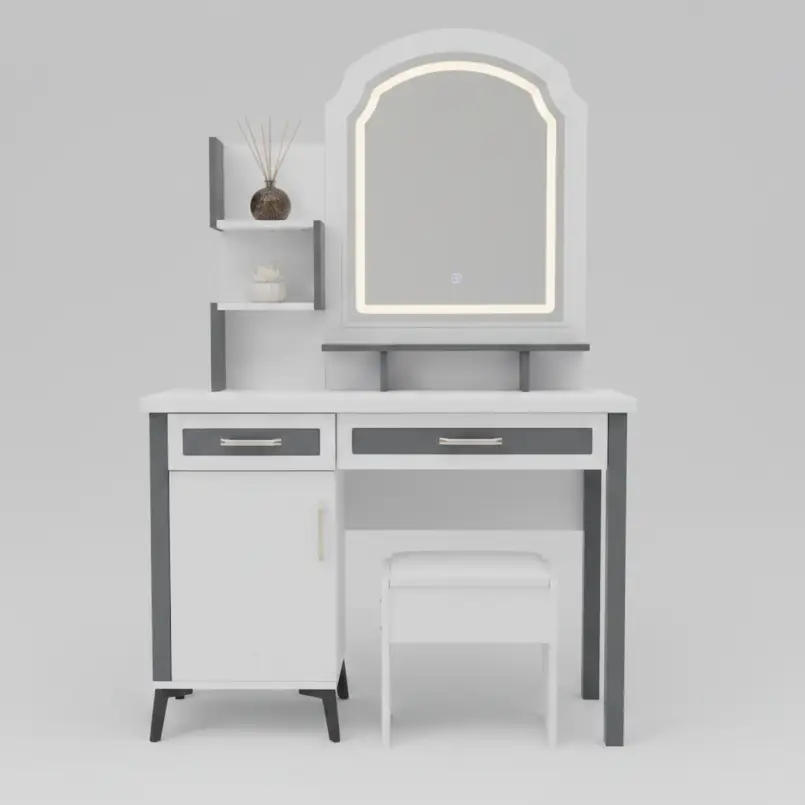 Arch LED Mirror Dressing Table with Cabinet Makeup Vanities