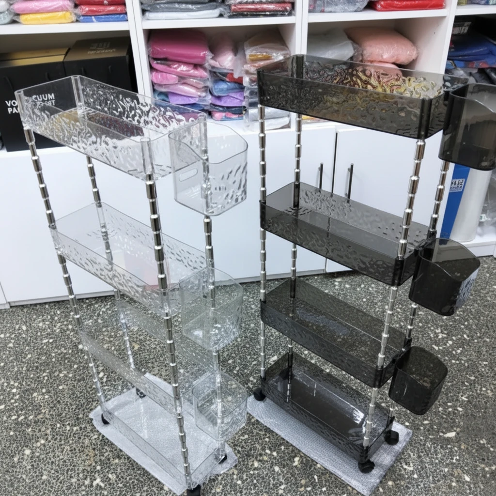 4-Tier Acrylic Rolling Storage Cart Lockable Wheels Clear Black 38x15x95cm Home & Garden Carts