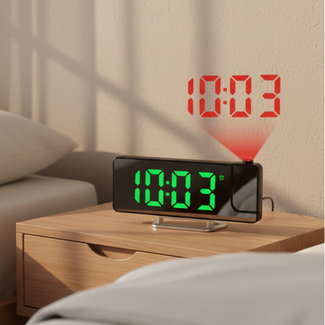 180° Rotation Projection LED Digital Alarm Clock Mirror Display USB Dual Alarm Snooze Wall Ceiling Time Humidity Rainbow Green Home & Garden Alarm Clocks