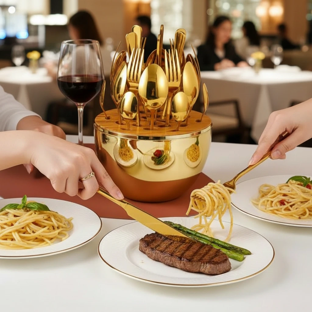 25pc Egg-Shaped Luxury Flatware Cutlery Set Stainless Steel Gold Silver Gift Box Kitchen & Dining Flatware Sets
