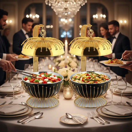 Chafing Dish - 8L Luxury Round Gold Black Hanging Buffet Food Warmer with Dome Lid Kitchen & Dining Chafing Dishes