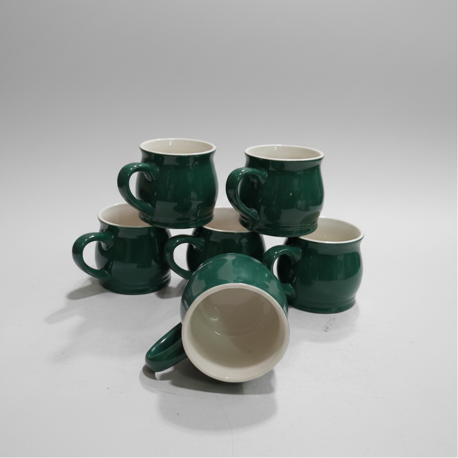 6-Piece Ceramic Mug Set Green Round Belly Coffee Mugs Kitchen & Dining Mugs