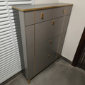 Shoe Cabinet - Bucket Flip 4-Door Gold Detail 100x24x132.5cm Grey White Furniture Shoe Organizers