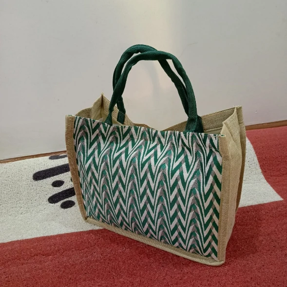 Geometric Print Pattern Tote Bag Jute Canvas Smart Casual 34x17x28cm Bags & Accessories Tote Bags