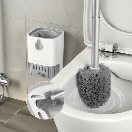Wall Mounted Long Handle Toilet Brush with Holder 49cm Flexible Bristles No Dead Corner Drainage Drawer Home & Garden Toilet Brushes