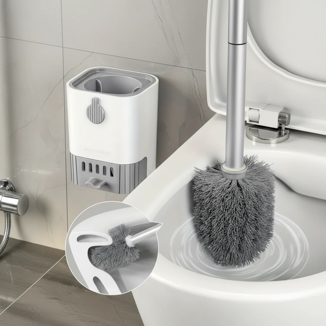 Wall Mounted Long Handle Toilet Brush with Holder 49cm Flexible Bristles No Dead Corner Drainage Drawer Home & Garden Toilet Brushes