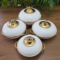 3 Piece Classy Ceramic Serving Bowls with Gold Handles Kitchen & Dining Serving Platters