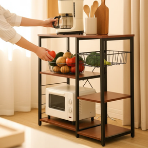 3-Tier Kitchen Office Storage Rack Shelf Unit 74x34x84cm Wood and Metal Wire Baskets Microwave Stand Home & Garden Open Shelves