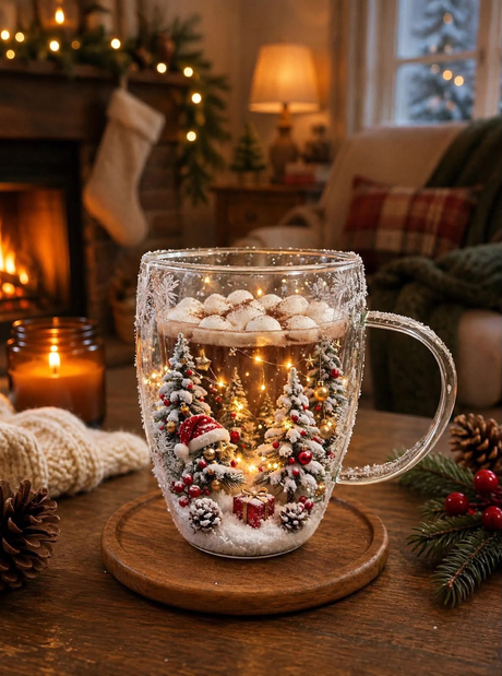 350ml Floral Double-Wall Glass Mug Glass Mug Mugs