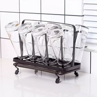 Glass Cup Rack - 8-Slot Metal Upside-Down Drying and Storage Holder Matte Black Kitchen & Dining Cup Racks