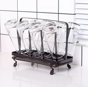Glass Cup Rack - 8-Slot Metal Upside-Down Drying and Storage Holder Matte Black Kitchen & Dining Cup Racks