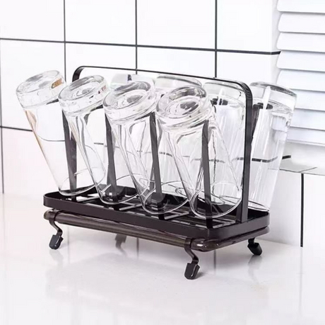 Glass Cup Rack - 8-Slot Metal Upside-Down Drying and Storage Holder Matte Black Kitchen & Dining Cup Racks