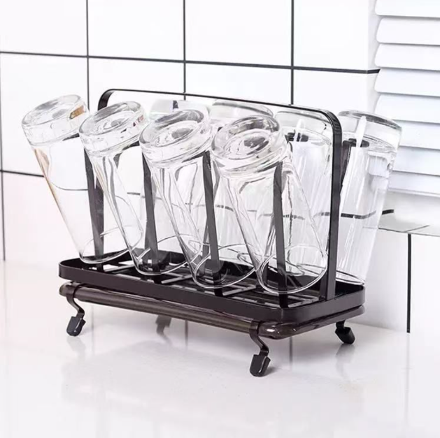Glass Cup Rack - 8-Slot Metal Upside-Down Drying and Storage Holder Matte Black Kitchen & Dining Cup Racks